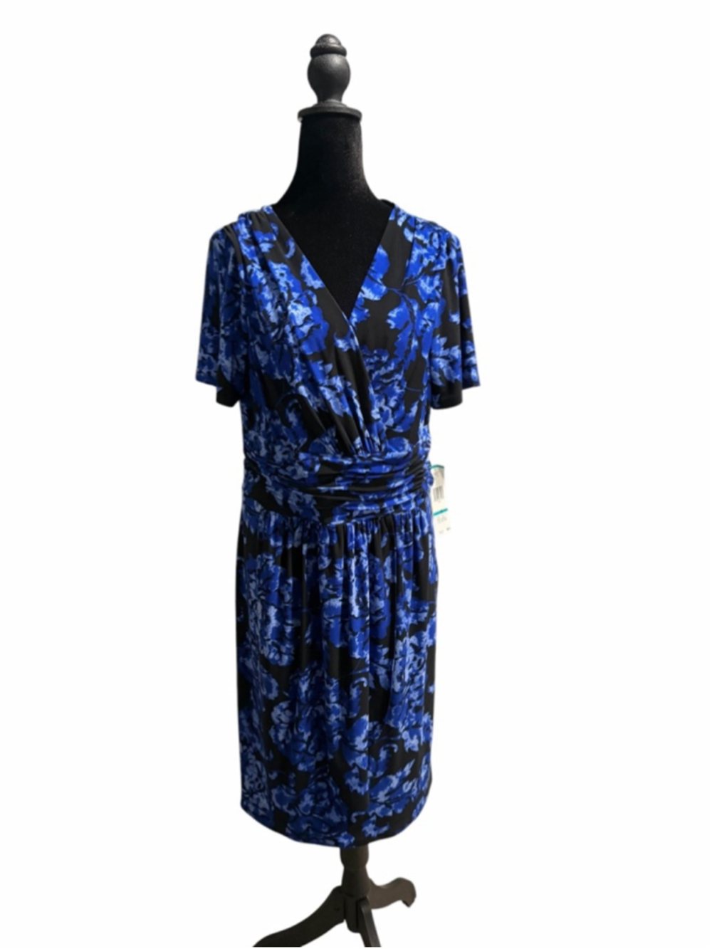 Evan-Picone Blue & Black Floral Dress Plus Size 16